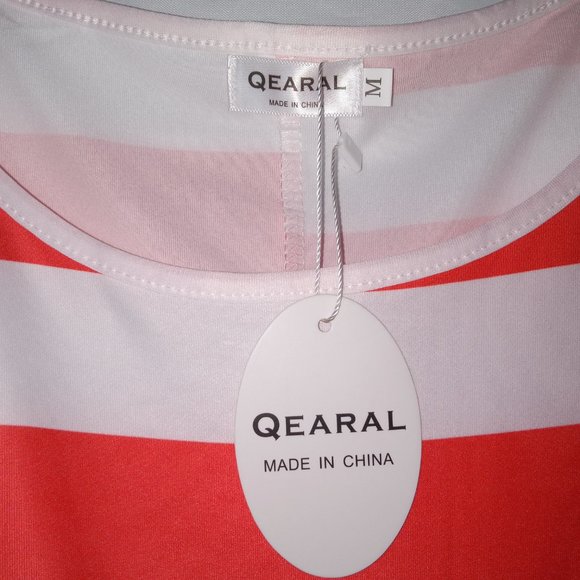 QEARAL Red/White Stripes Blue & White Stars Tulip Hem Midi Dress Size M - NWT - Picture 2 of 4